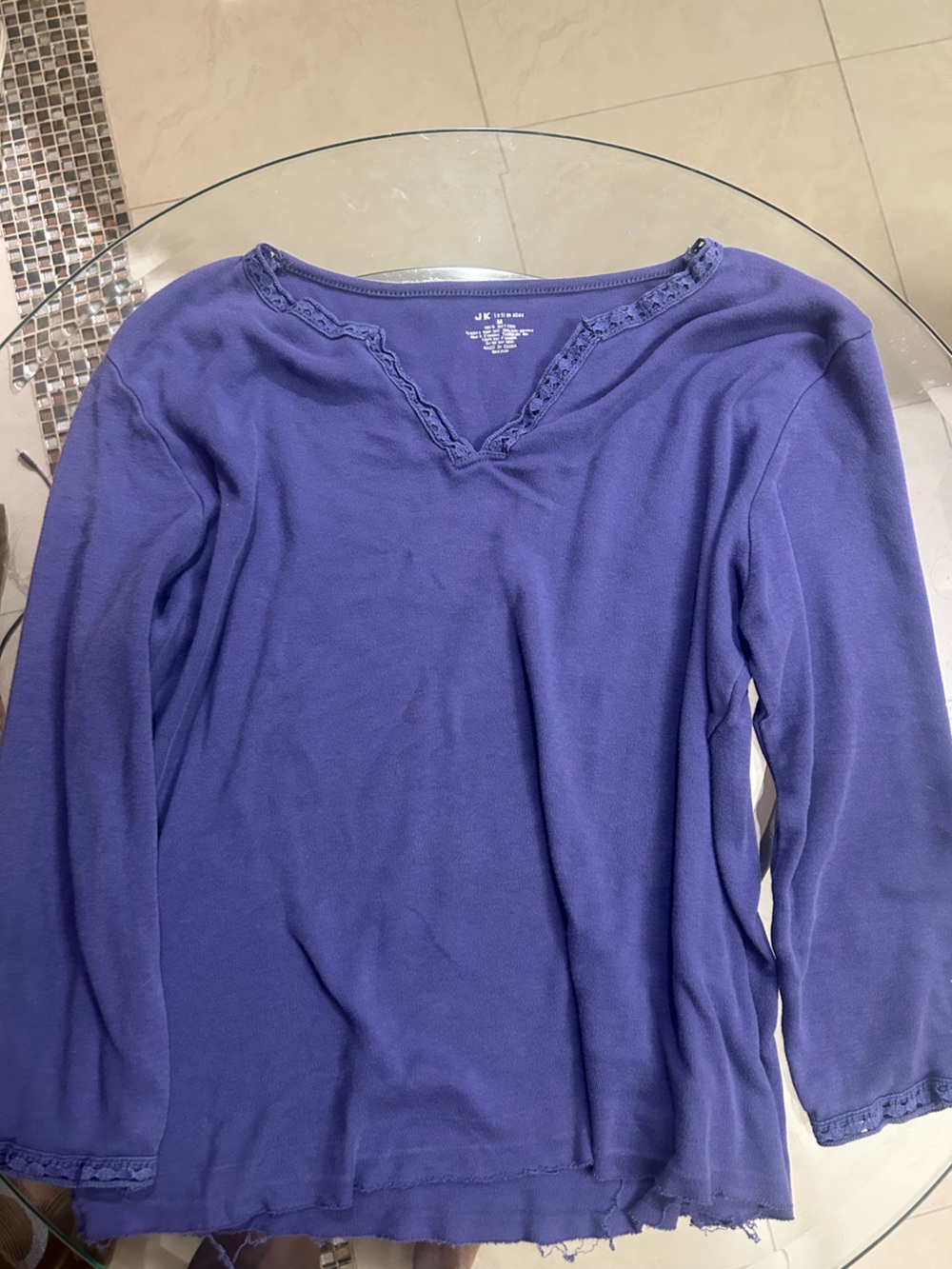 Women’s Long Sleeve Lace-Trim Tee - Violet